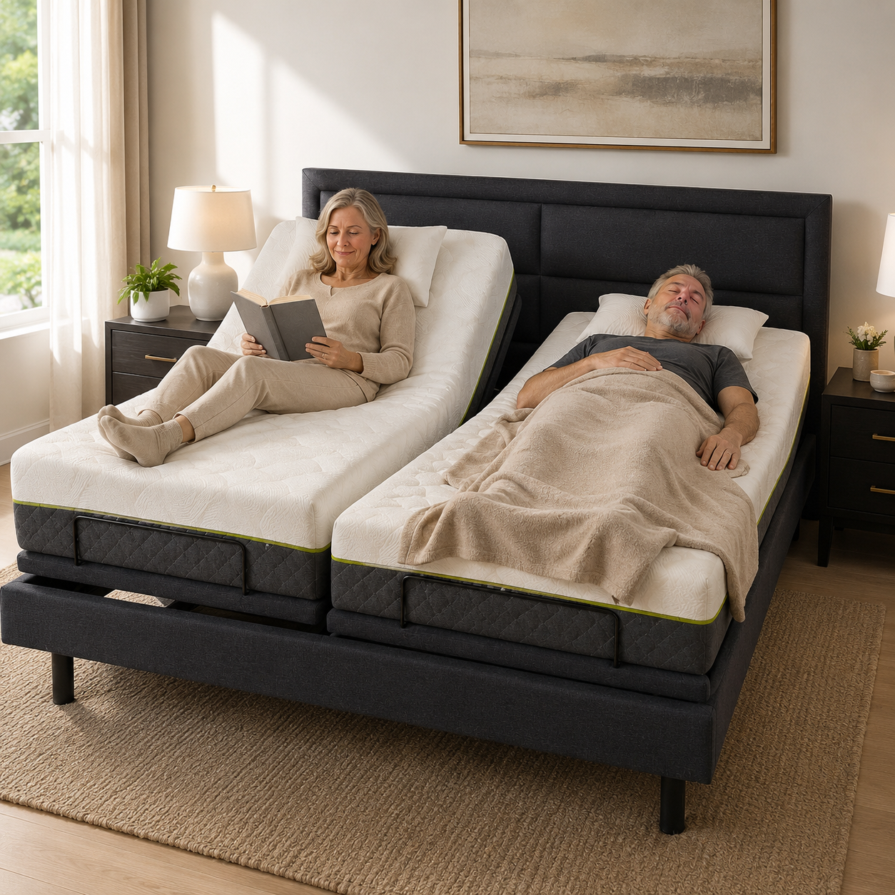 Split adjustable bed allowing two different comfort positions